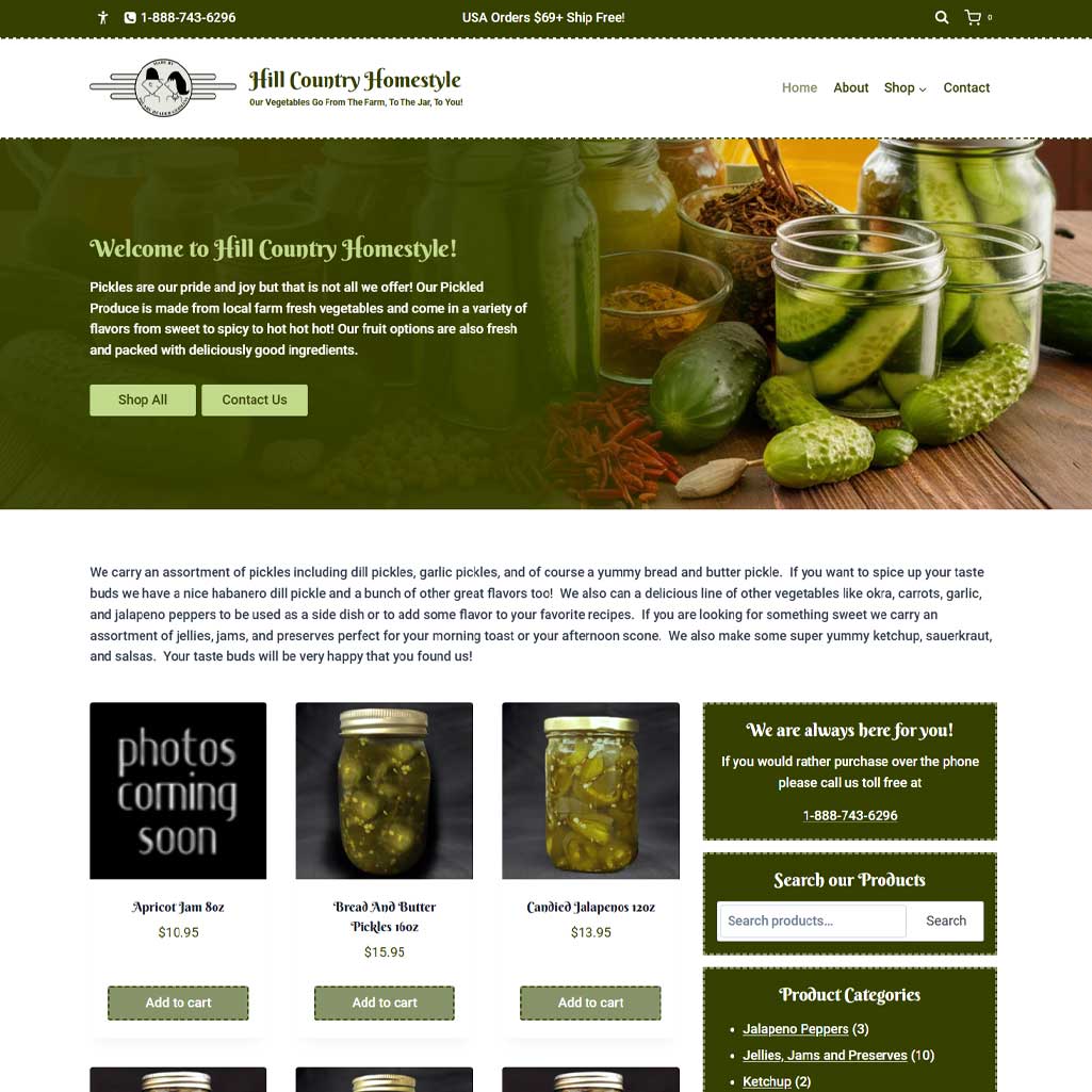 Screenshot of Hill Country homestyle website.